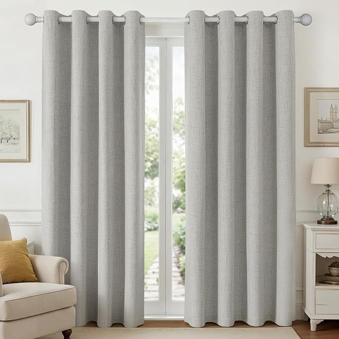 Joydeco Greyish White Curtains 96 Inch Long Blackout Curtains 2 Panels Set by JOYDECO
