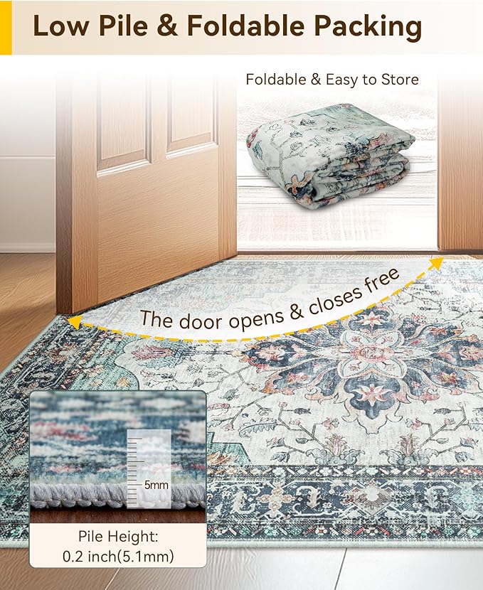 RELEANY Washable Area Rug, Runner 3'x10', Teal Green/White/Navy | Non-Slip - Image 8