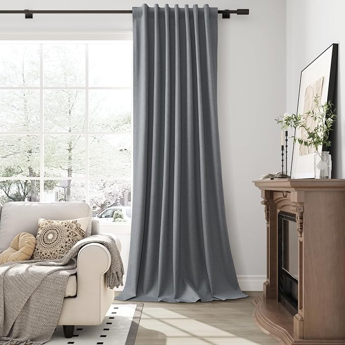 Grey 100% Blackout Linen Curtains - Image 6