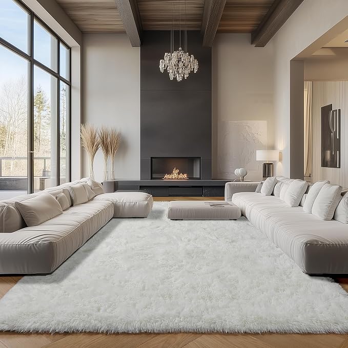 Cream White Area Rugs 9x12 Living Room, Ivory Large Fluffy Shag Bedroom Rug - Image 5