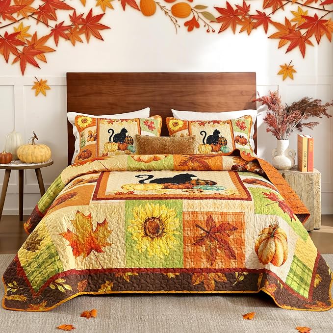 Yiran Happy Thanksgiving Harvest Fall Quilt Set King Size | Pumpkin Maple - Image 2