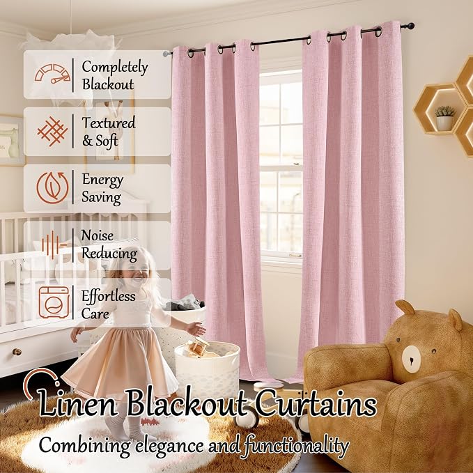 Baby Pink Blackout Curtains 84 Inch Long Each 38 Wide 2 Panels | Thermal - Image 2
