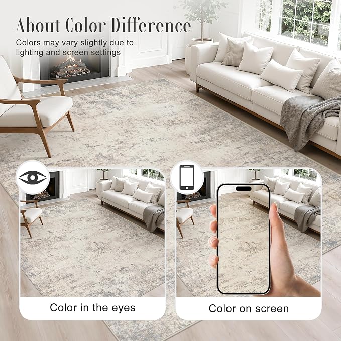 Area Rug Living Room: 4x6 Modern Washable Soft Carpet Brown Beige | - Image 2