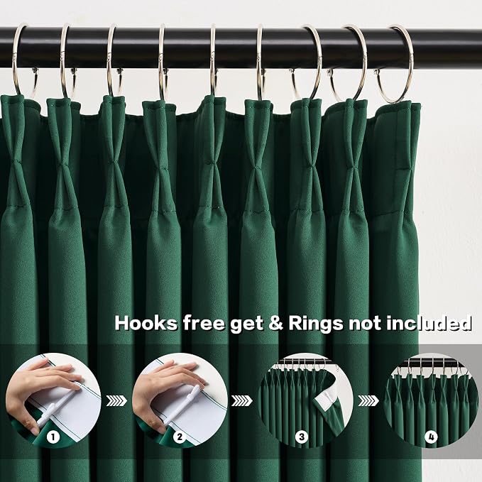 Dark Green Blackout Curtains 72 Inches Long, Pinch Pleated Drapes - Image 2