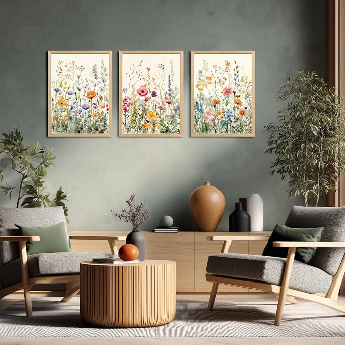 LLEEMPI Colorful Floral Wall Art Set of 3, 12x16 Wood Framed Canvas Prints | - Image 2