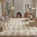 Beige 6x9 Area Rug for Living Room Soft Checkered Shag Carpet | Machine Washable by PureCozy