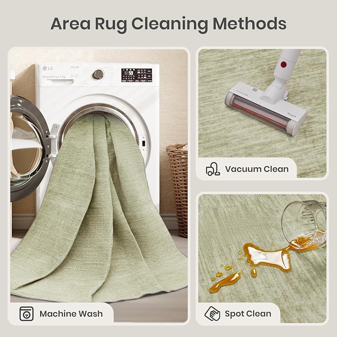 8x10 Area Rugs for Living Room, Large Washable Rug Non Slip Green | Soft Low - Image 5