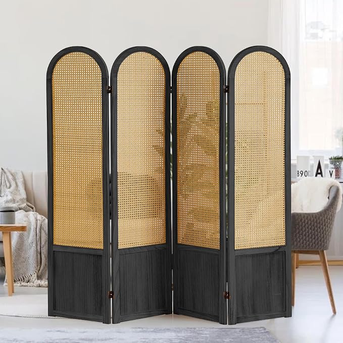 4 Panel Room Dividers and Folding Privacy Screens, Hand-Made Rattan Room Divider - Image 7