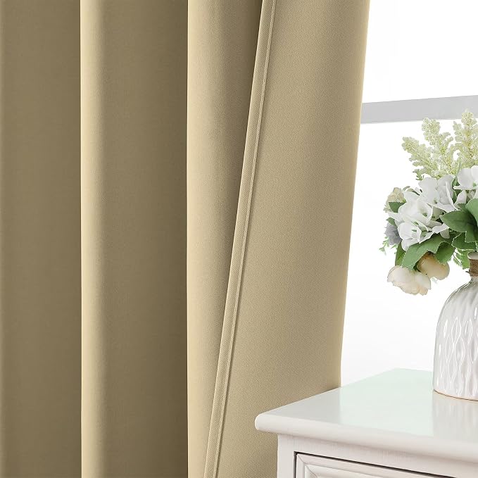 CUCRAF Beige Blackout Curtains 84 inch Length 2 Panels Set, Rod Pocket Room - Image 7