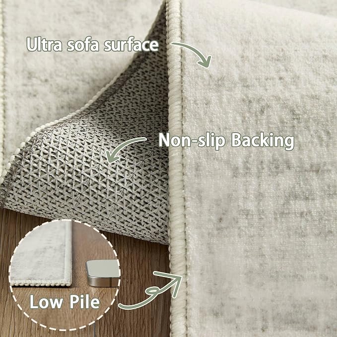 Latte&Fog Vintage 5x7 Washable Neutral Area Rugs, Ivory Rug - Image 8