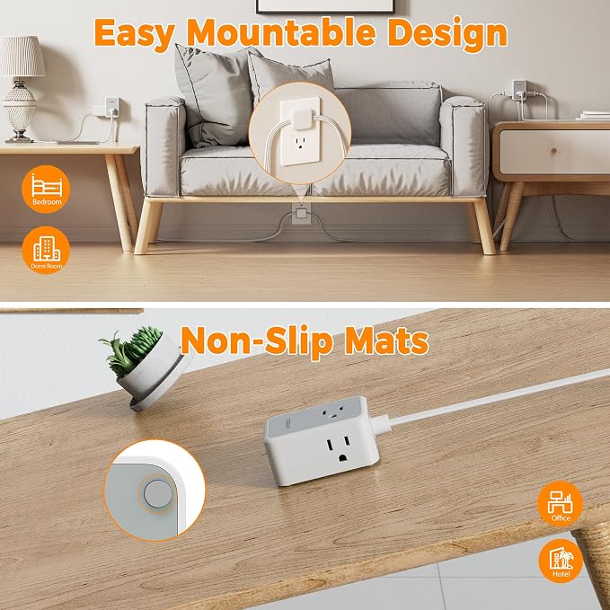 TESSAN Double Ended Flat Plug Power Strip, Twin Extension Cord 12 FT, Dual - Image 5