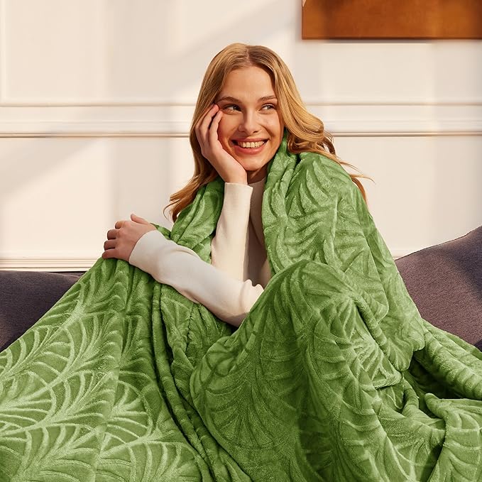 Whale Flotilla Soft Flannel Fleece Bed Blanket Queen Size, Olive Green | Cozy - Image 2