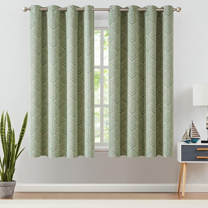 jinchan Sage Green Blackout Curtains Geometric Grommet 72 inch 2 Panels | Room - Image 2