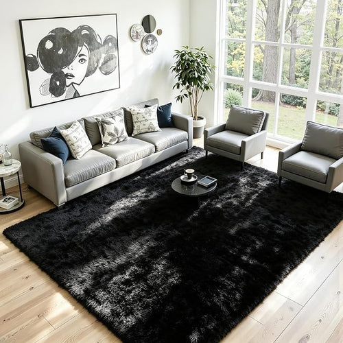 9x12 Fluffy Area Rug for Living Room: Soft Non-Slip Black Bedroom Carpet | - Image 2
