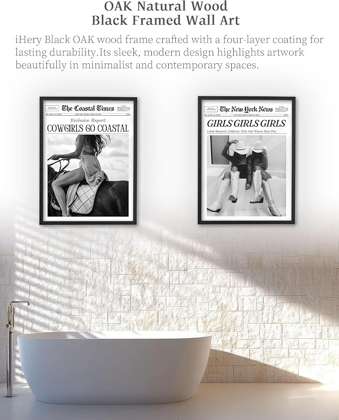 iHery 8x10in Cowgirls Go Coastal Framed Newspaper Wall Art | Premium Black - Image 6