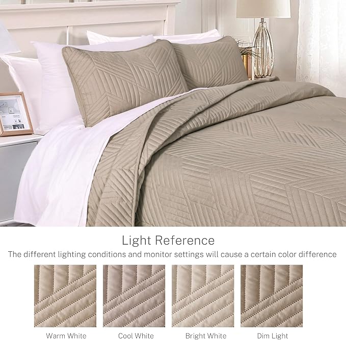 Exclusivo Mezcla California King Quilt Bedding Set, Taupe | Lightweight - Image 3