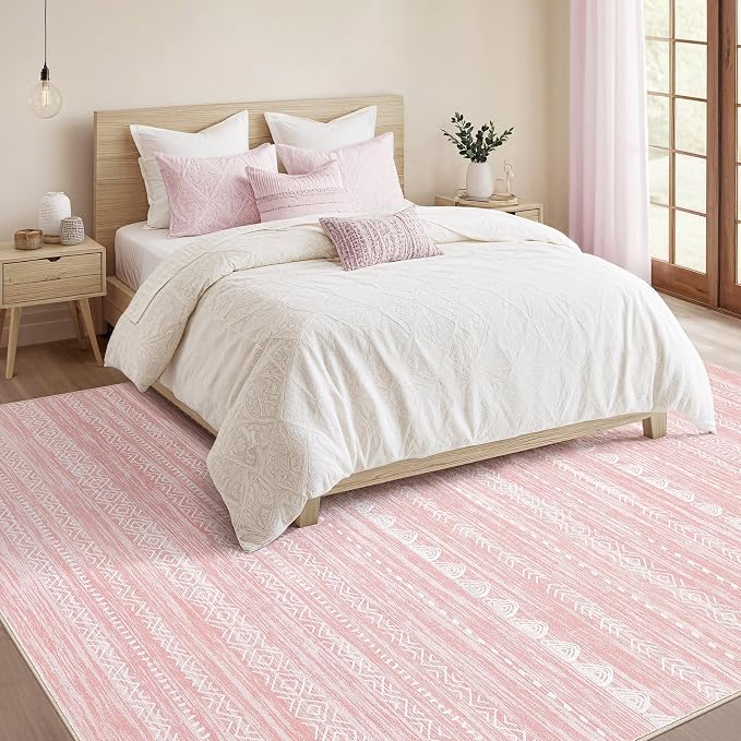 Nakagishi Boho 8x10 Area Rug Living Room Rugs Machine Washable Pink | Soft - Image 4