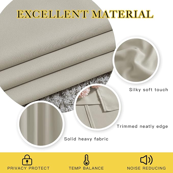NICETOWN Bedroom Blackout Long Natural Curtains 120 Length - Image 4