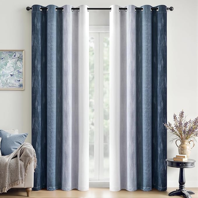 MIULEE Navy Blue and Greyish White Ombre Blackout Curtains 52Wx96L Set of 2 | by MIULEE