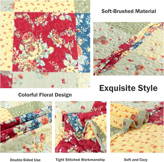 Cmfshape Summer Floral King Quilted Bedspread, Romantic Pink Quilt Set - Image 4