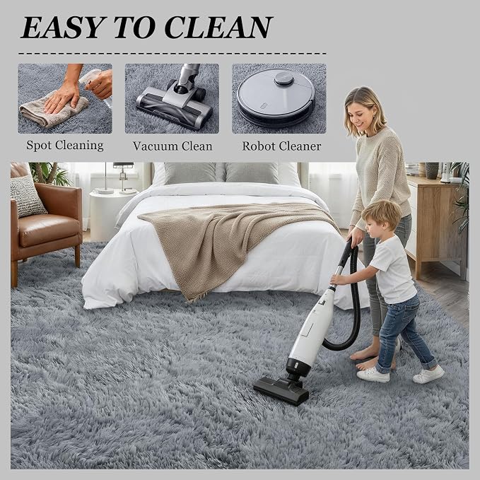 Area Rug Living Room Bedroom: 4x6 Fluffy Plush Shag Carpet Gray | - Image 8