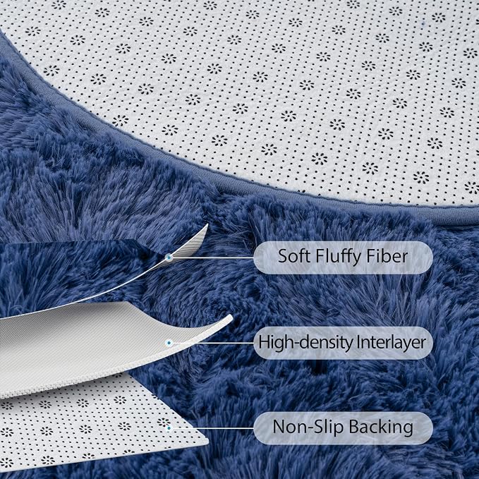 Goideal Fluffy Bedroom Rug, Small Oval Area Rugs, Light Navy Shag Bedside Carpet - Image 6