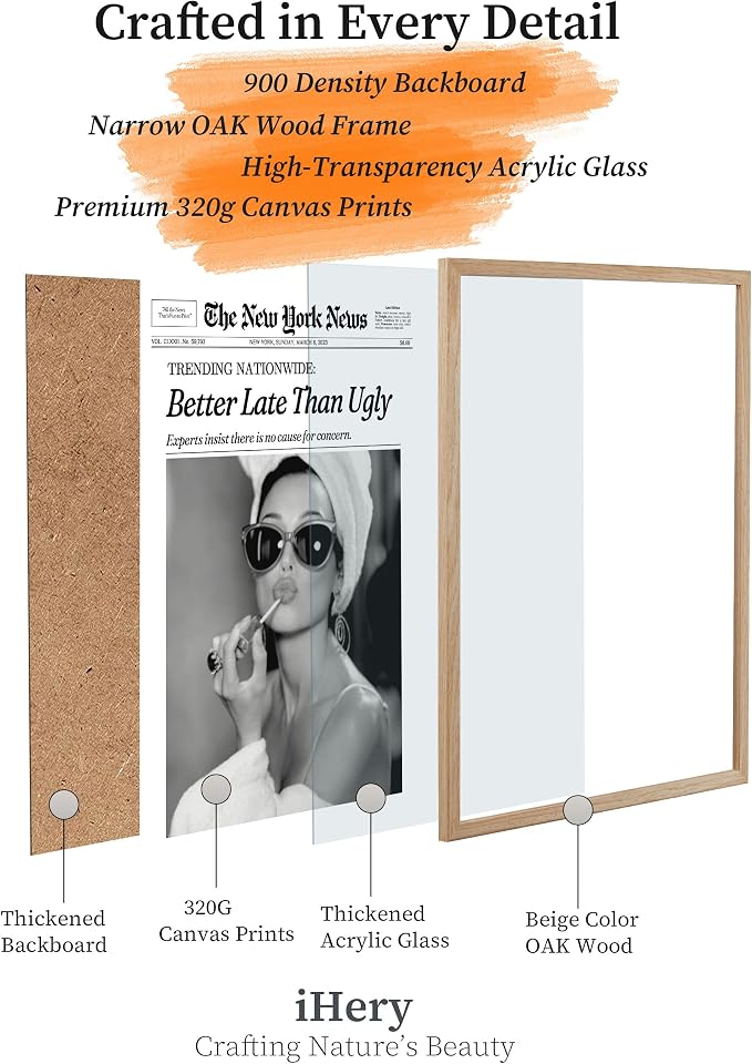 iHery 12x16in Audrey Hepburn Better Late Than Ugly Framed Bathroom Art | - Image 3