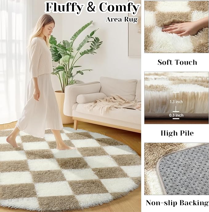 KICMOR Round Rugs 5ft for Bedroom Living Room, Fluffy Soft Circle Area Rug - Image 2