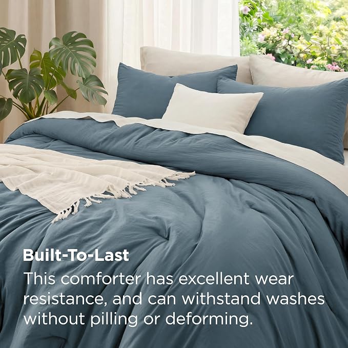 Bedsure Oversized Queen Comforter Set, Slate Blue Soft Prewashed Bedding - Image 3