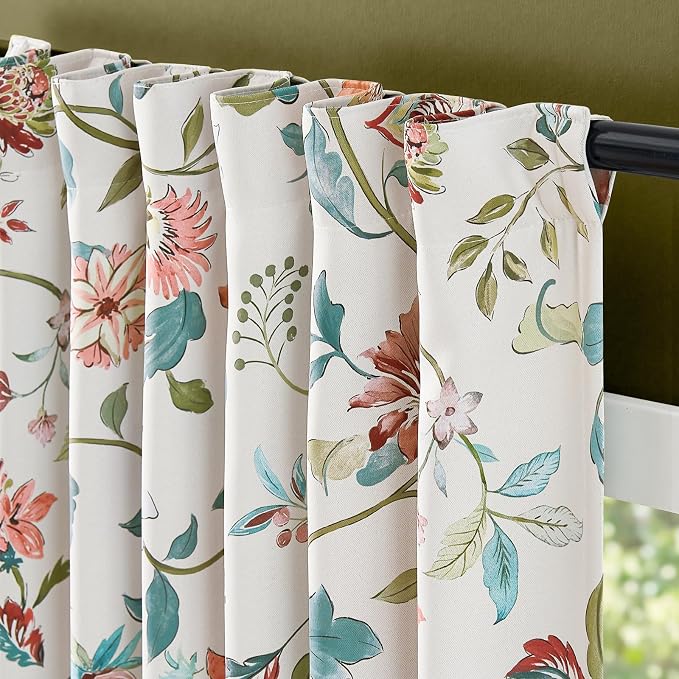 jinchan Beige Floral Blackout Curtains 96 Inch Back Tab 2 Panels Set | Room - Image 6
