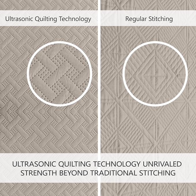 FLYMME Quilts Queen Size, Lightweight Taupe Bedspreads, Basket Weave Pattern - Image 3
