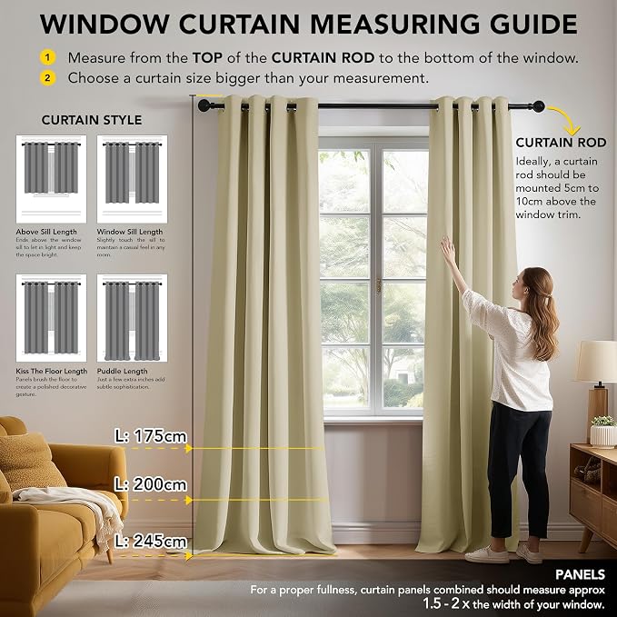 Deconovo Blackout Curtains for Bedroom and Living Room 108 Inches Long | Black - Image 7
