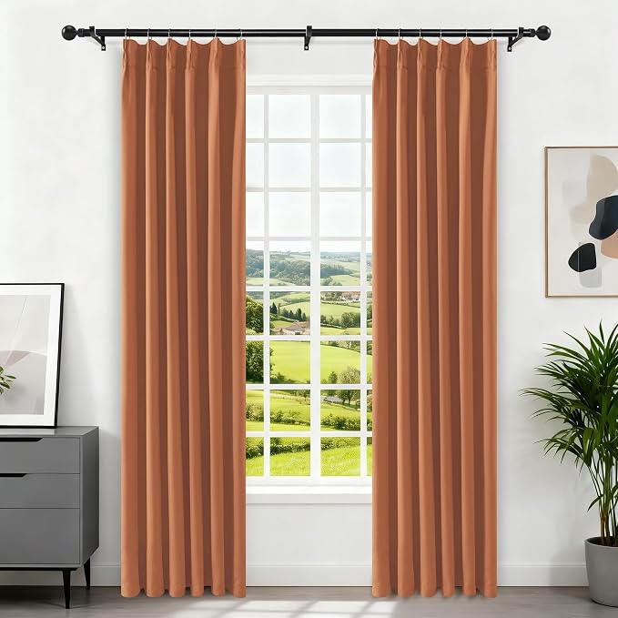 Etherealveil Terracotta Pinch Pleated Blackout Curtains 2 Panels 40"x95" | Back - Image 5