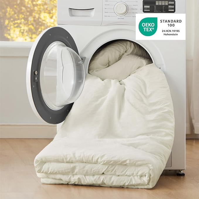 Bedsure Oversized Queen Comforter Set, Ivory Soft Prewashed Bedding - Image 5