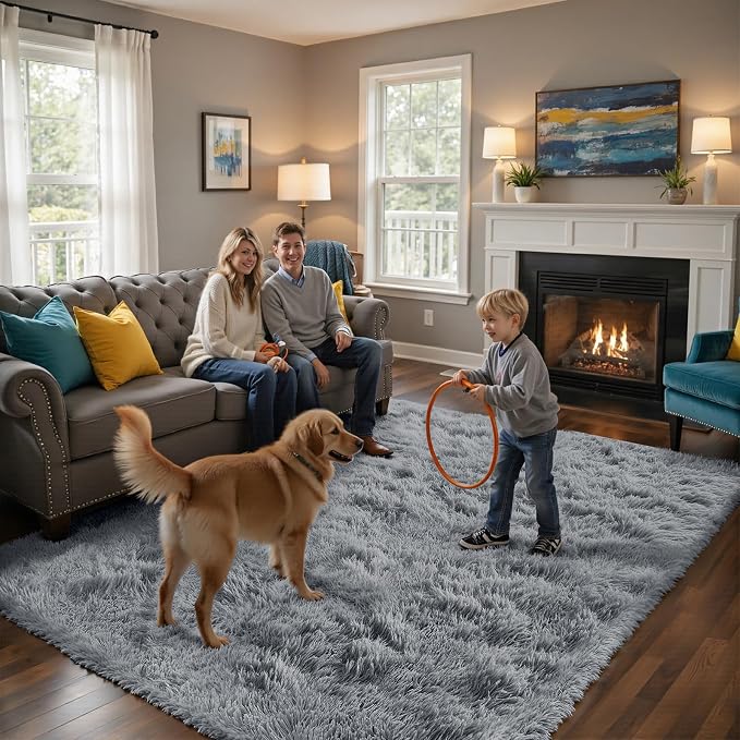 4x6 Light Grey Rug for Bedroom, Fluffy Area Rug Small Rug Bedroom Carpet | - Image 4