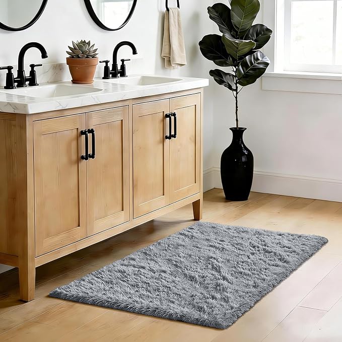 Light Grey 2x4 Area Rugs for Bedroom, Fluffy Rug Small Rug Bedside Carpet | - Image 2