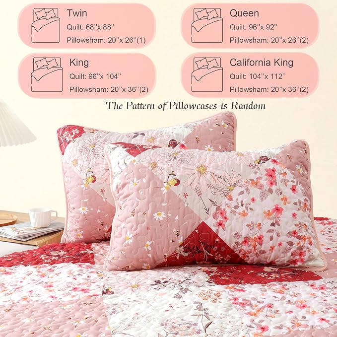 Whale Flotilla California King Size Quilt Set, Extra Soft Floral Bedspreads | - Image 4