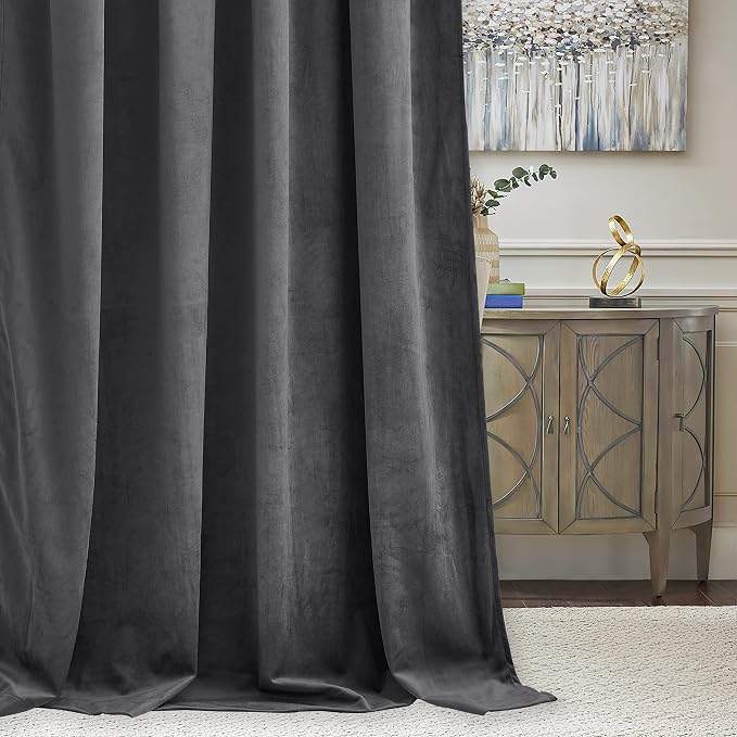 RYB HOME Grey Velvet Blackout Curtains 96 inches - Image 6