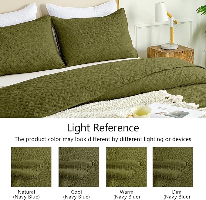FLYMME Quilts King Size, Lightweight Olive Green Bedspreads, Basket Weave - Image 5
