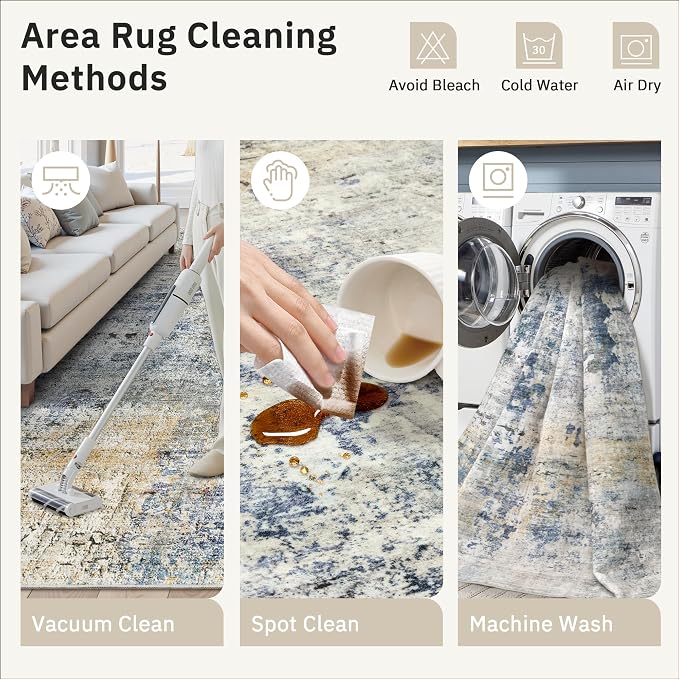 Soalmost Abstract Area Rug 6x9 for Living Room Washable Rugs Blue/Yellow | - Image 9