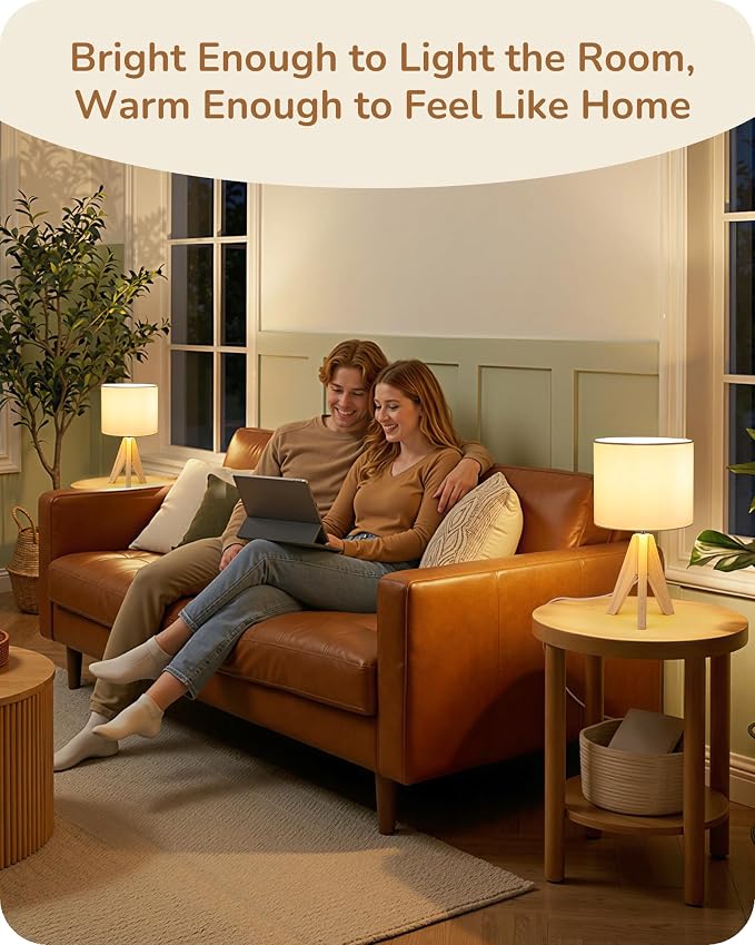 EDISHINE Small Cute Table Lamp, Wood Tripod Nightstand Lamp, 14.2 Inch | ON/Off - Image 7