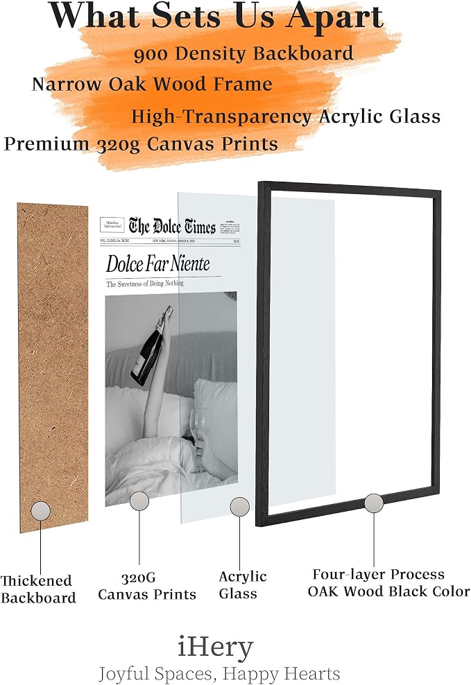 iHery 16x20in Dolce Far Niente Black Framed Newspaper Wall Art | Premium Black - Image 3