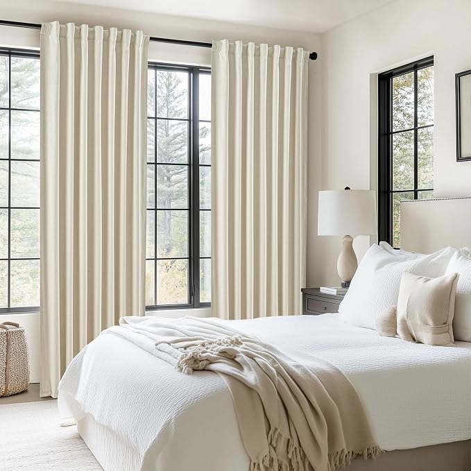 QJmydeco Warm Cream Thick Linen Black Out Curtains 45 Inch Long - Image 6