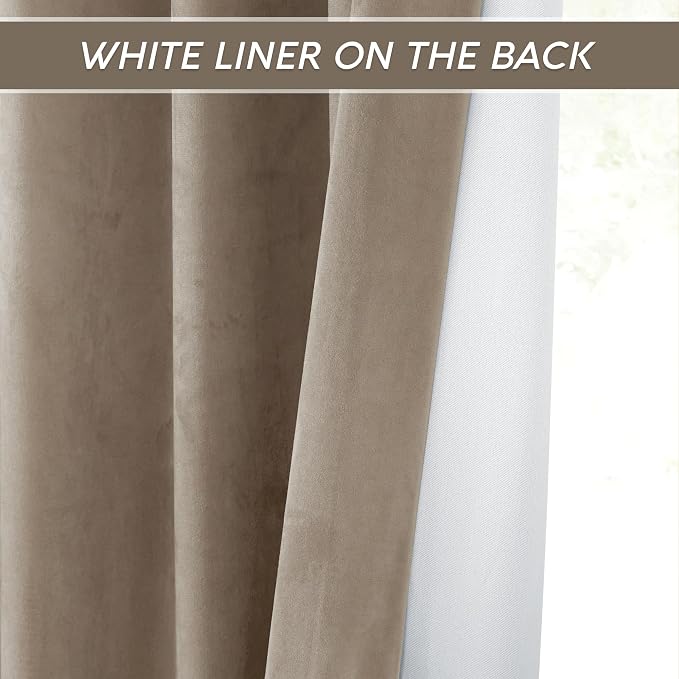 RYB HOME Camel Beige Velvet Curtains 96 inch, Heavy Duty 2-Layer Window Curtains - Image 4