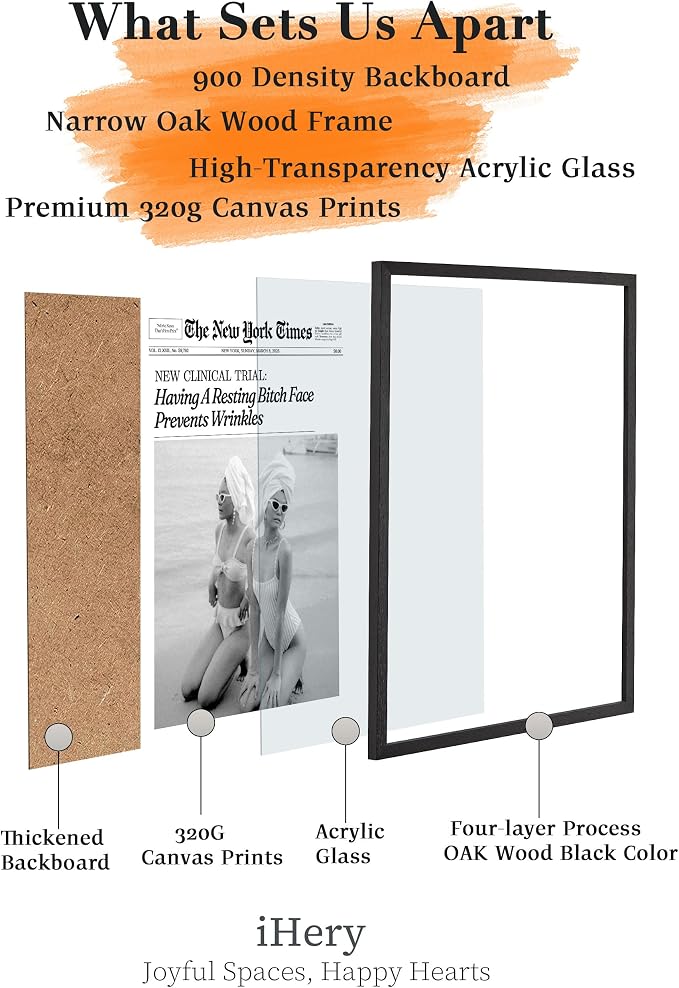 iHery 16x20in Funny Beach Girls Black Framed Newspaper Wall Art | Premium Black - Image 3