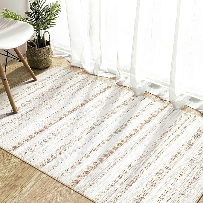 Nakagishi Boho 3x5 Area Rug Living Room Rugs Machine Washable Beige/Brown | - Image 5