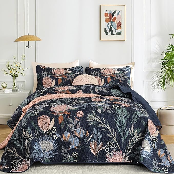 Dintszyayue Quilt King Size Navy, Soft Microfiber Lightweight Farmhouse Bed by Dintszyayue