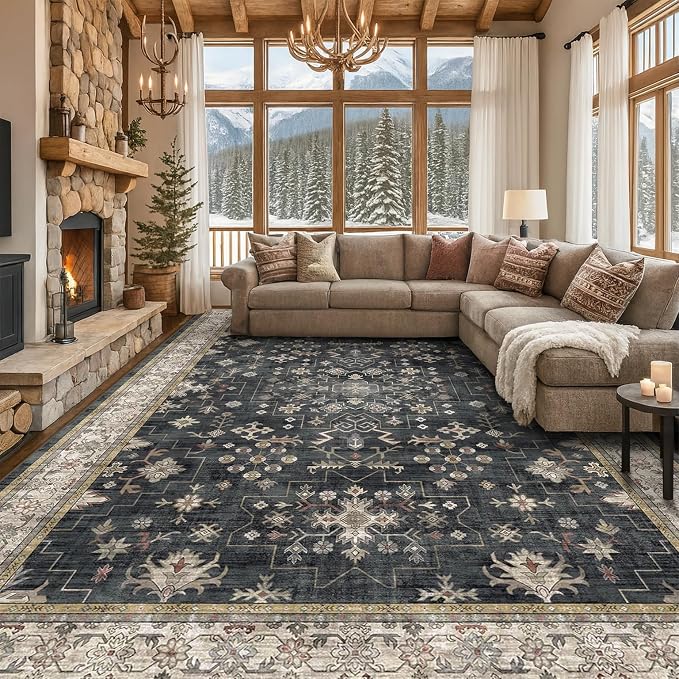 Boho Black Rug for Living Room - Image 9