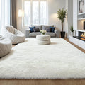 Cream White Fluffy 8x10 Large Area Rug, Soft Washable Shag Carpet | Cute plush by KICHOWUA