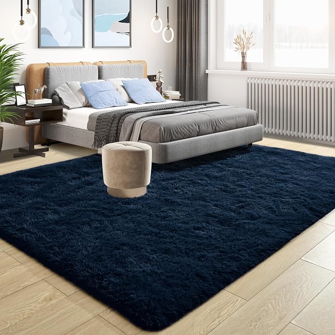 5x8 Navy Blue Rugs for Living Room, Soft Fluffy Dark Blue Area Rug for Bedroom - Image 2